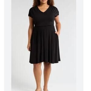 Universal Standard Minetta Liquid Jersey Dress Black V Neck  NWT S 14-16